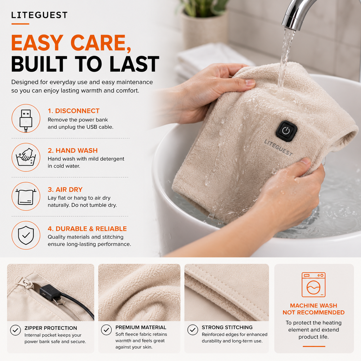 LITEGUEST USB Heated Neck Scarf – Winter Outdoor & Travel Comfort