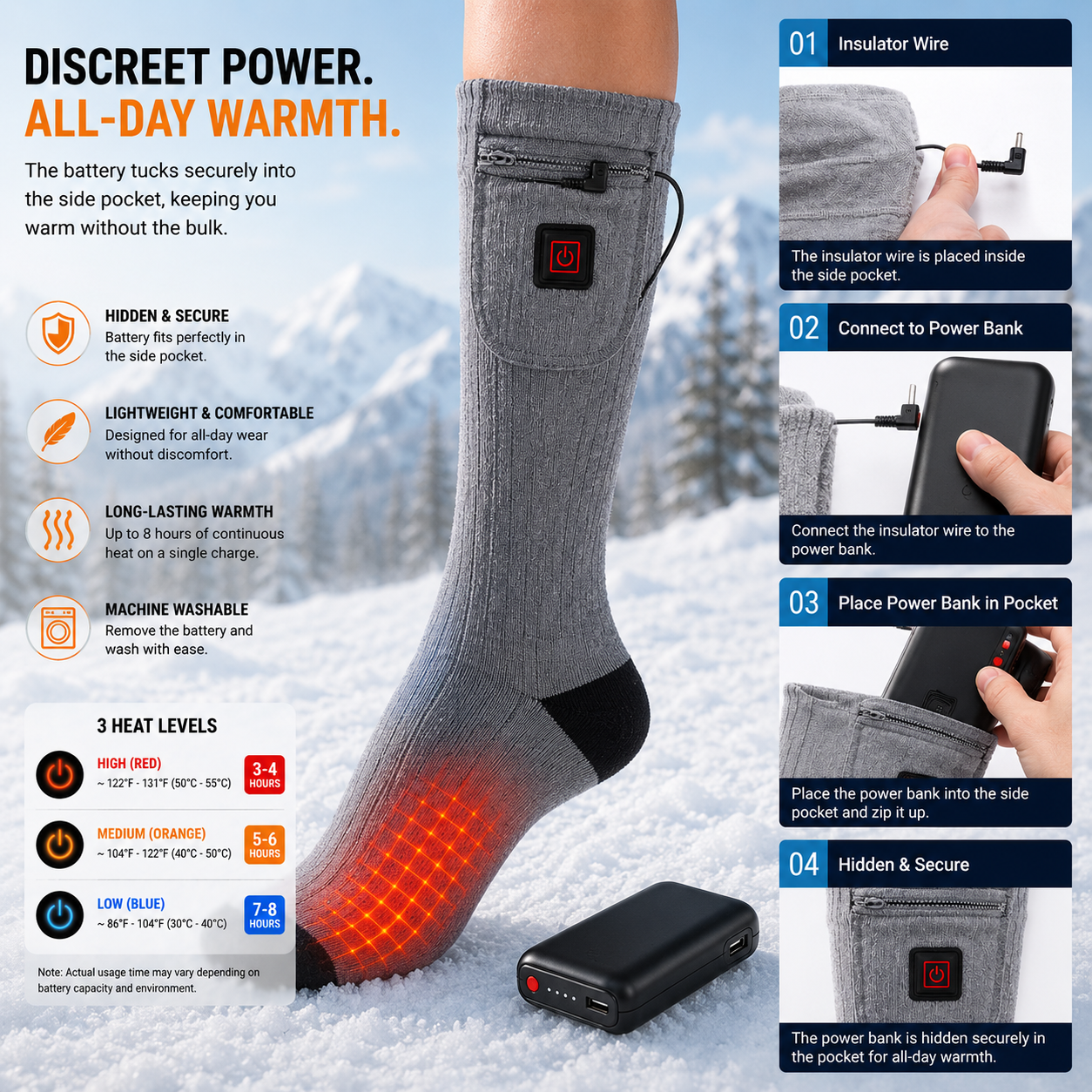 LITEGUEST Heated Leg Warmers – USB Electric Socks for Winter Outdoors