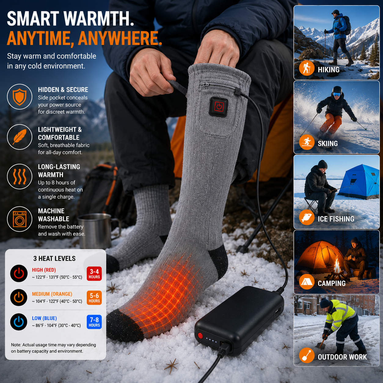LITEGUEST Heated Leg Warmers – USB Electric Socks for Winter Outdoors