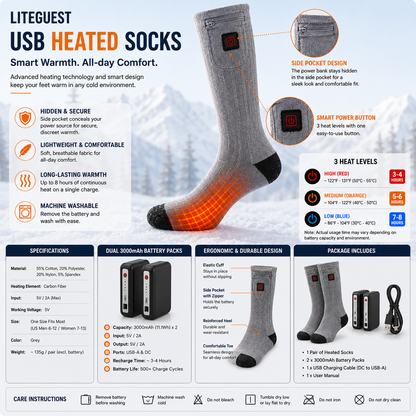 LITEGUEST Heated Leg Warmers – USB Electric Socks for Winter Outdoors