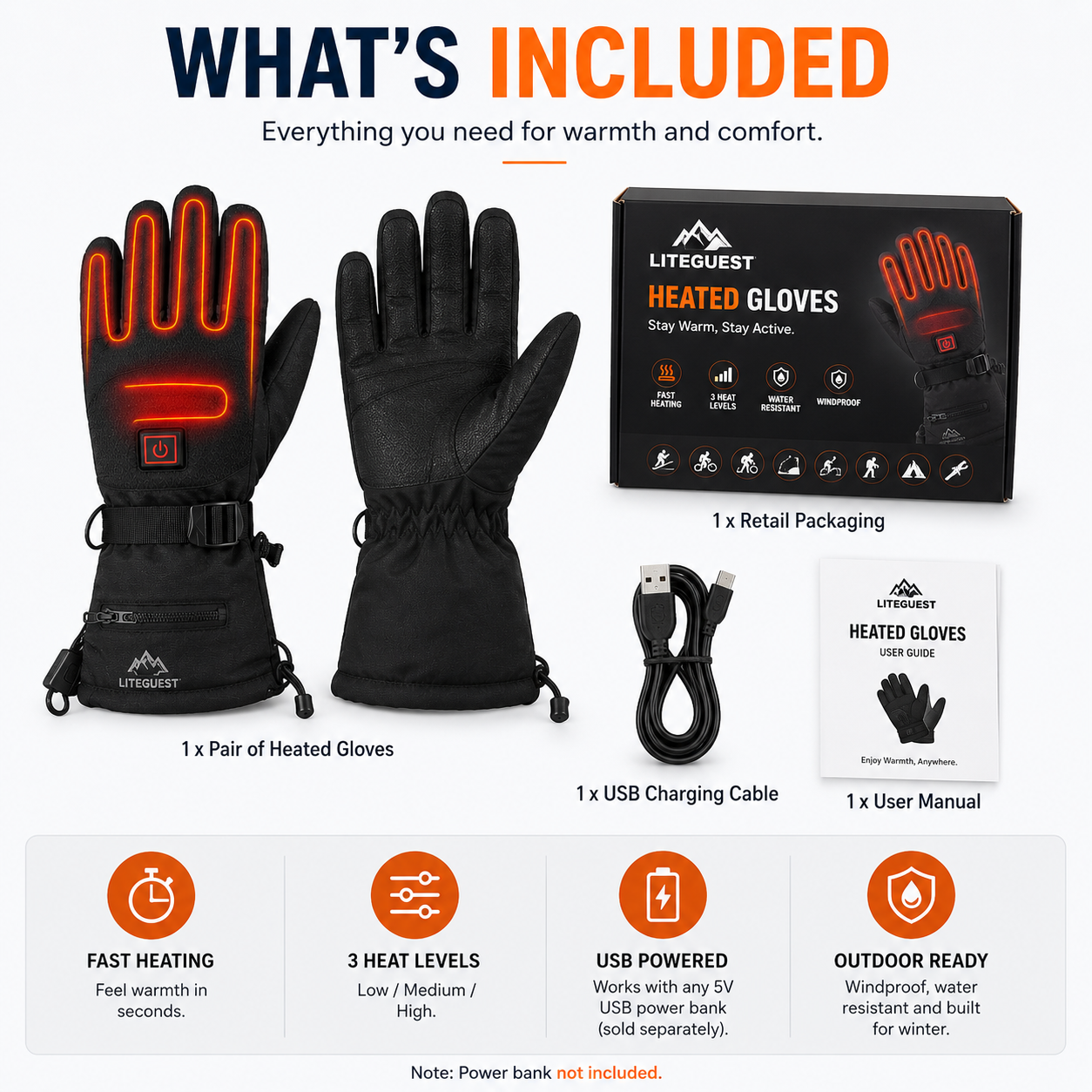 LITEGUEST Heated Gloves – USB-Powered Winter Outdoor Protection