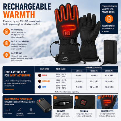 LITEGUEST Heated Gloves – USB-Powered Winter Outdoor Protection