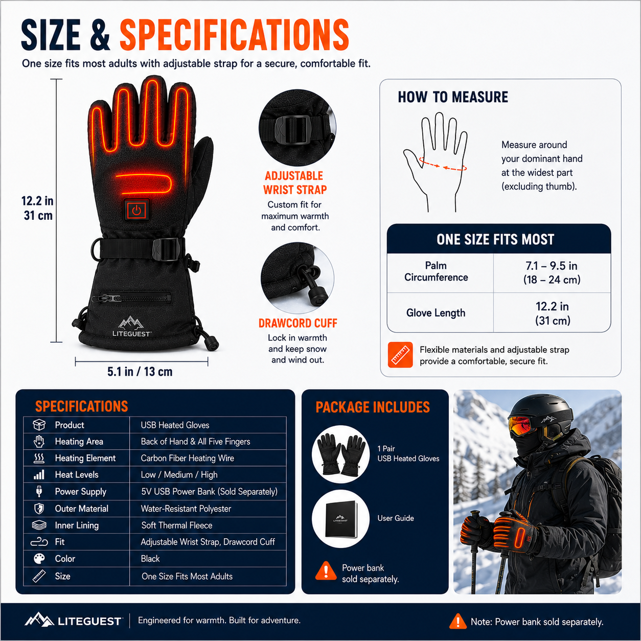 LITEGUEST Heated Gloves – USB-Powered Winter Outdoor Protection