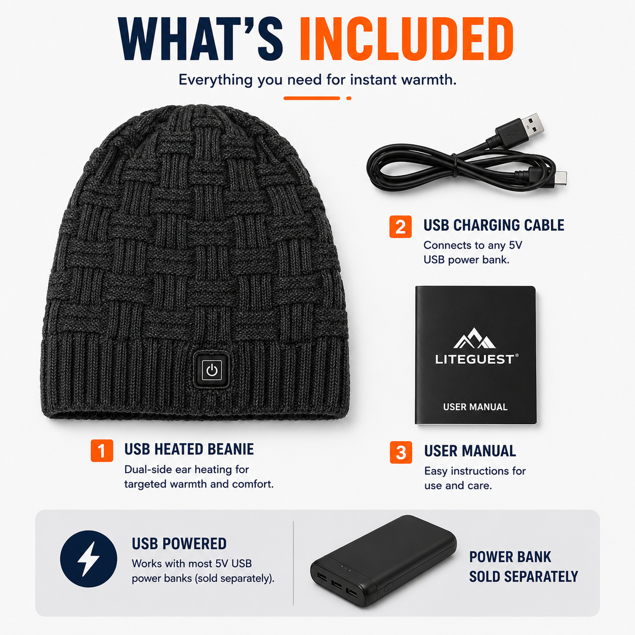 LITEGUEST Heated Thermal Hat – USB-Powered Winter Headgear
