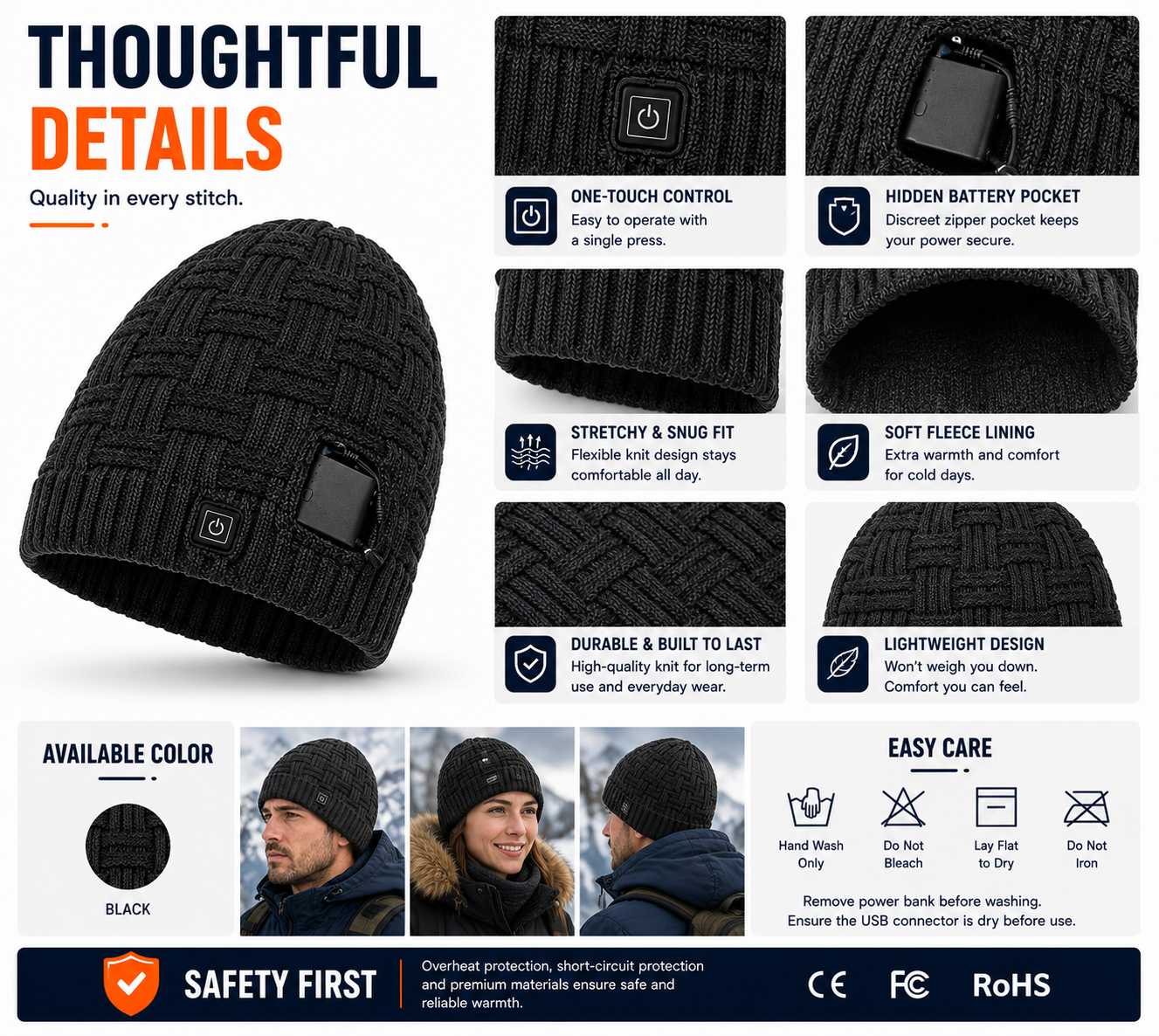 LITEGUEST Heated Thermal Hat – USB-Powered Winter Headgear