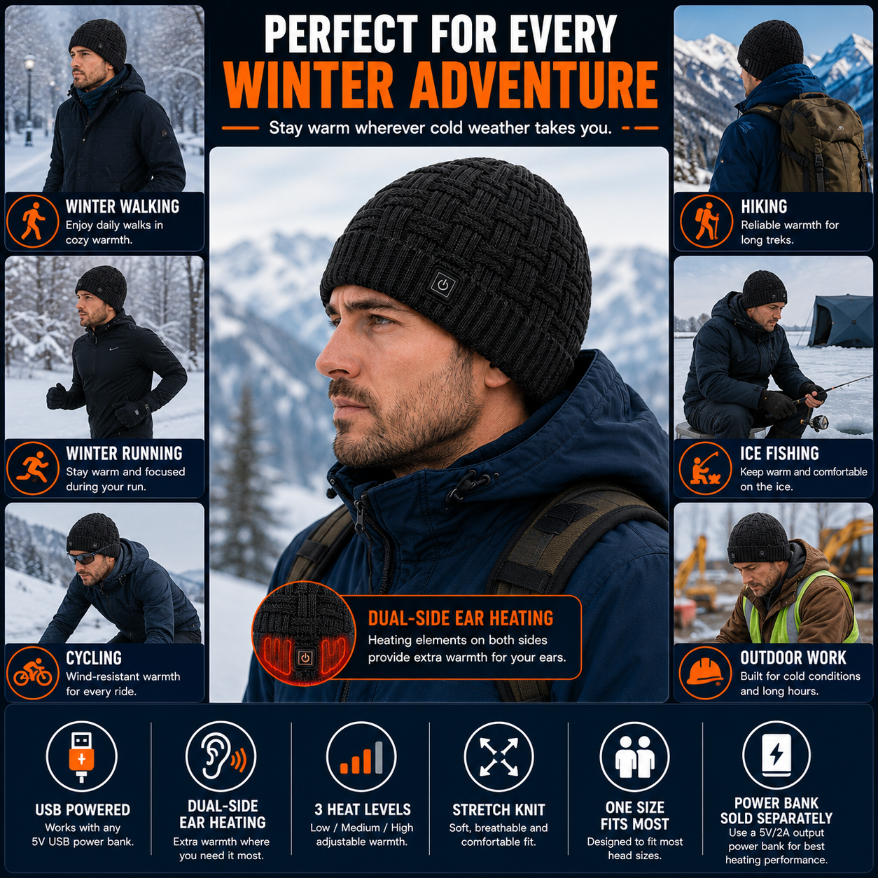 LITEGUEST Heated Thermal Hat – USB-Powered Winter Headgear