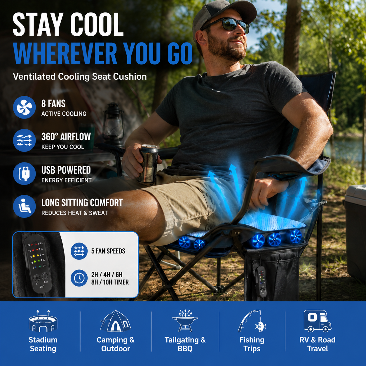 LITEGUEST Cooling Fan Seat Cushion Portable Air Circulation Pad Gear