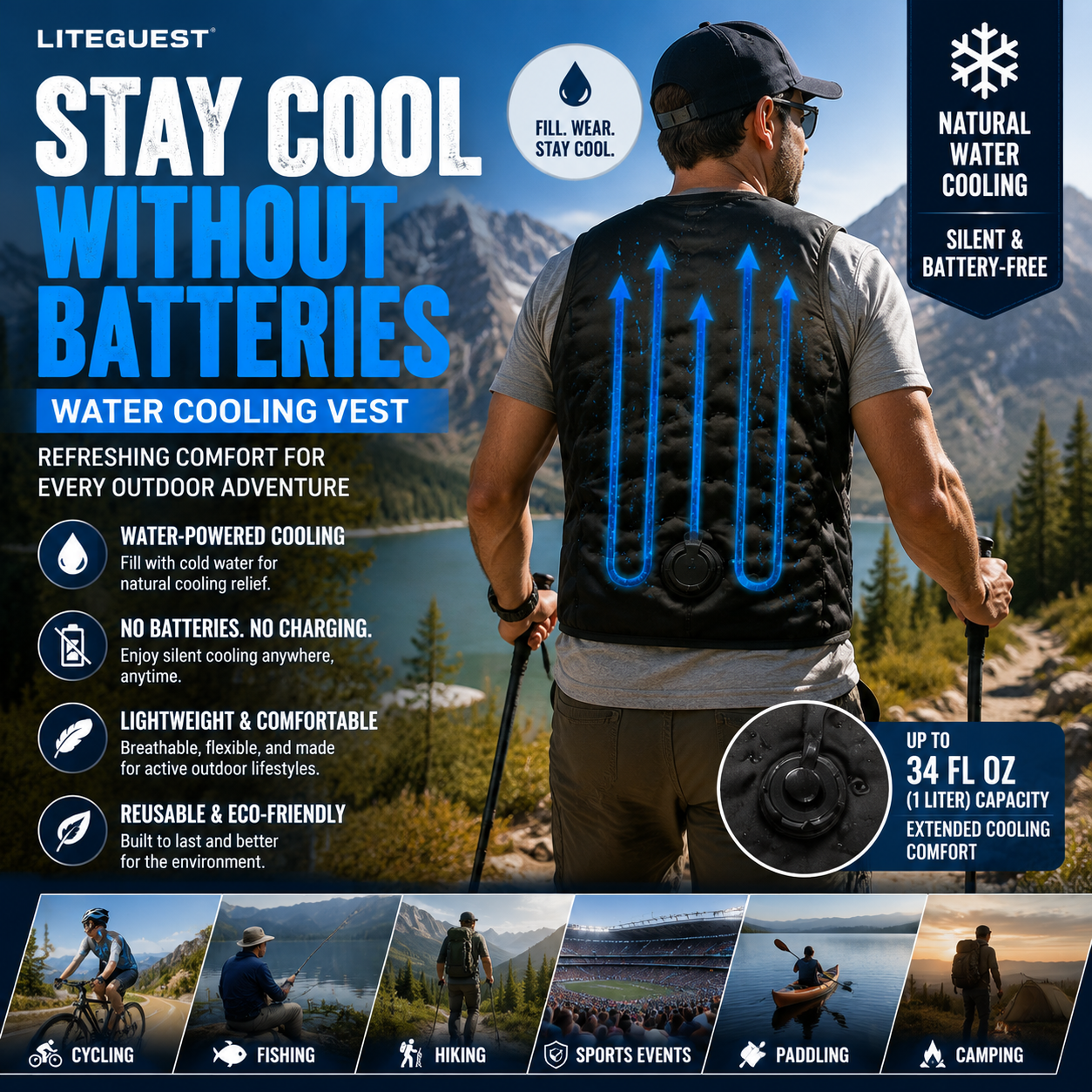 LITEGUEST™ Water Cooling Vest – 12H Chill with 1L Water for Heat Relief