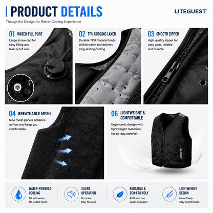 LITEGUEST™ Water Cooling Vest – 12H Chill with 1L Water for Heat Relief