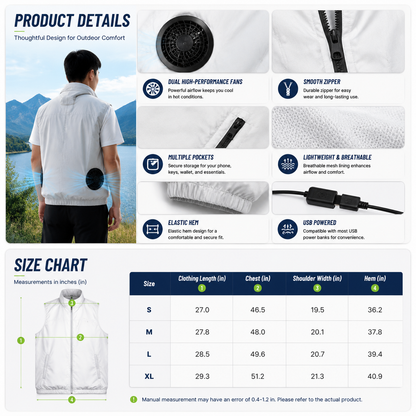LITEGUEST Cooling Fan Vest Lightweight UPF50 for Outdoor Gear