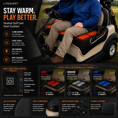LITEGUEST USB Heated Golf Cart Seat Cushion Winter Warmth Essential