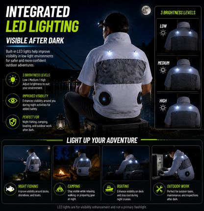 LITEGUEST Cooling Fan Jacket with LED Light Stay Cool for Outdoor