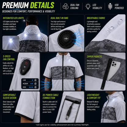 LITEGUEST Cooling Fan Jacket with LED Light Stay Cool for Outdoor