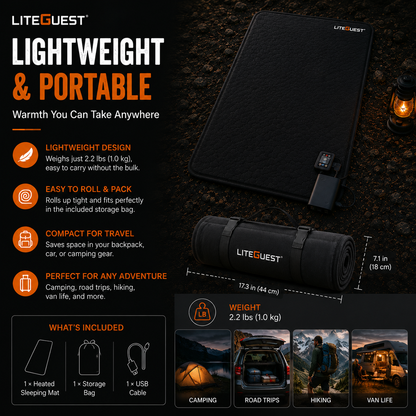 LITEGUEST USB Heated Sleeping Pad Camping Tent Mat for Cold Weather