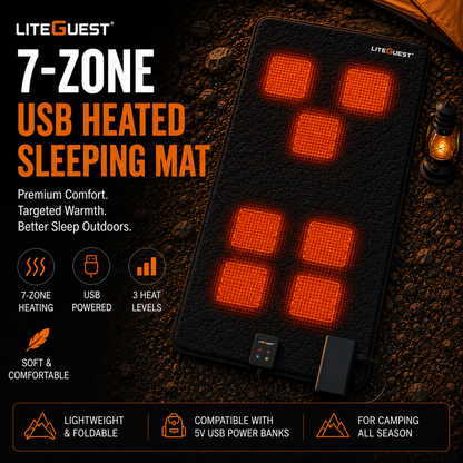 LITEGUEST 7-Zone USB Heated Sleeping Mat for Cold Ground Comfort