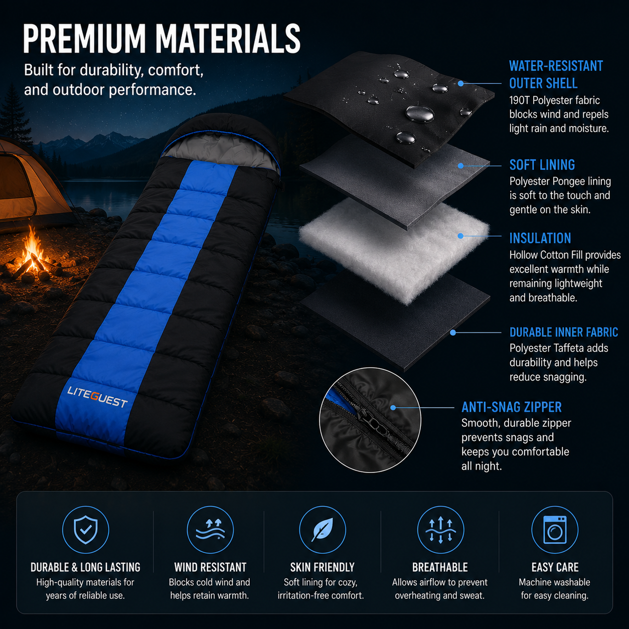 LITEGUEST Winter Heated Single Sleeping Bag 5V Electric Camping Gear