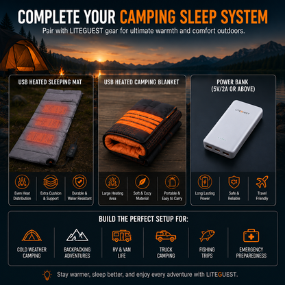 LITEGUEST Winter Heated Single Sleeping Bag 5V Electric Camping Gear