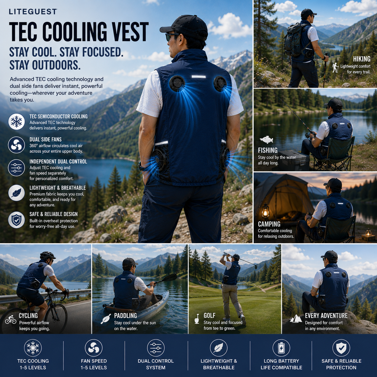 LITEGUEST High-Tech Cooling Vest with TEC Modules & Turbo Fans