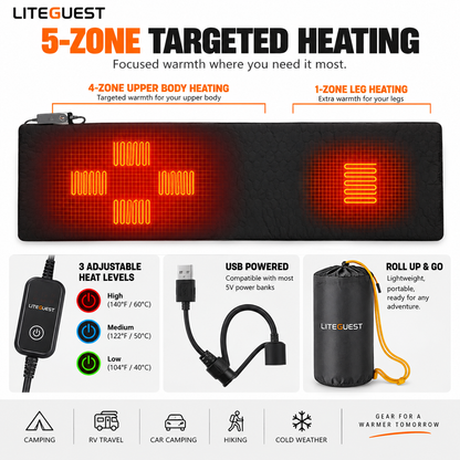 LITEGUEST USB Heated Sleeping Pad Camping Tent Mat for Cold Weather