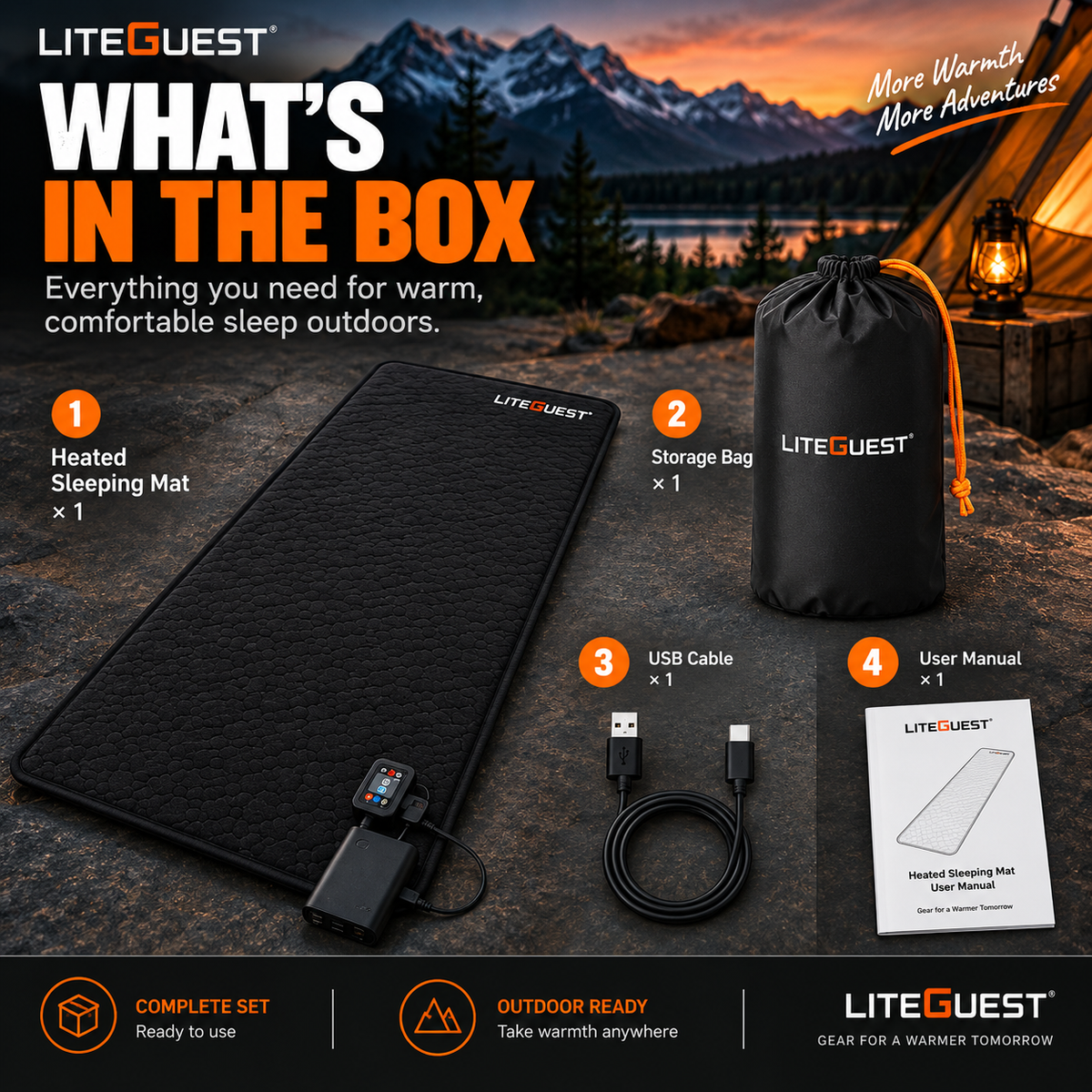 LITEGUEST USB Heated Sleeping Pad Camping Tent Mat for Cold Weather