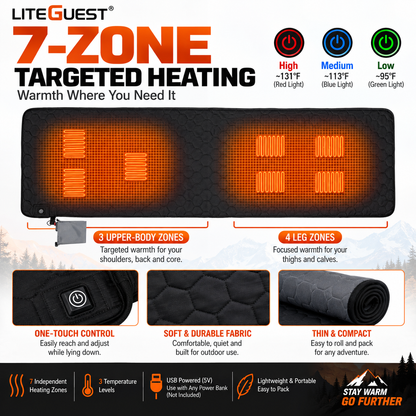 LITEGUEST 7-Zone USB Heated Sleeping Mat for Cold Ground Comfort