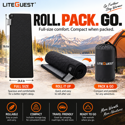 LITEGUEST 7-Zone USB Heated Sleeping Mat for Cold Ground Comfort