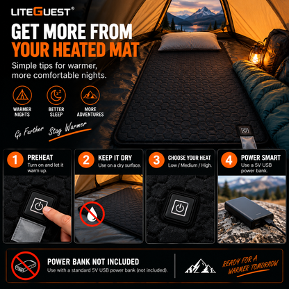 LITEGUEST 7-Zone USB Heated Sleeping Mat for Cold Ground Comfort