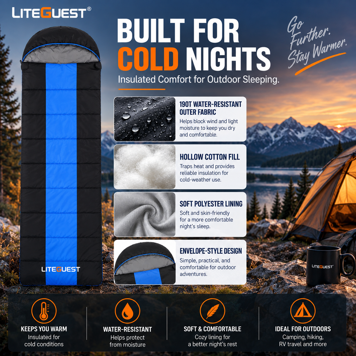 LITEGUEST Winter Heated Single Sleeping Bag 5V Electric Camping Gear