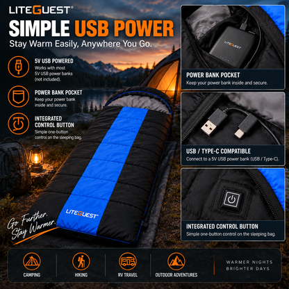 LITEGUEST Winter Heated Single Sleeping Bag 5V Electric Camping Gear