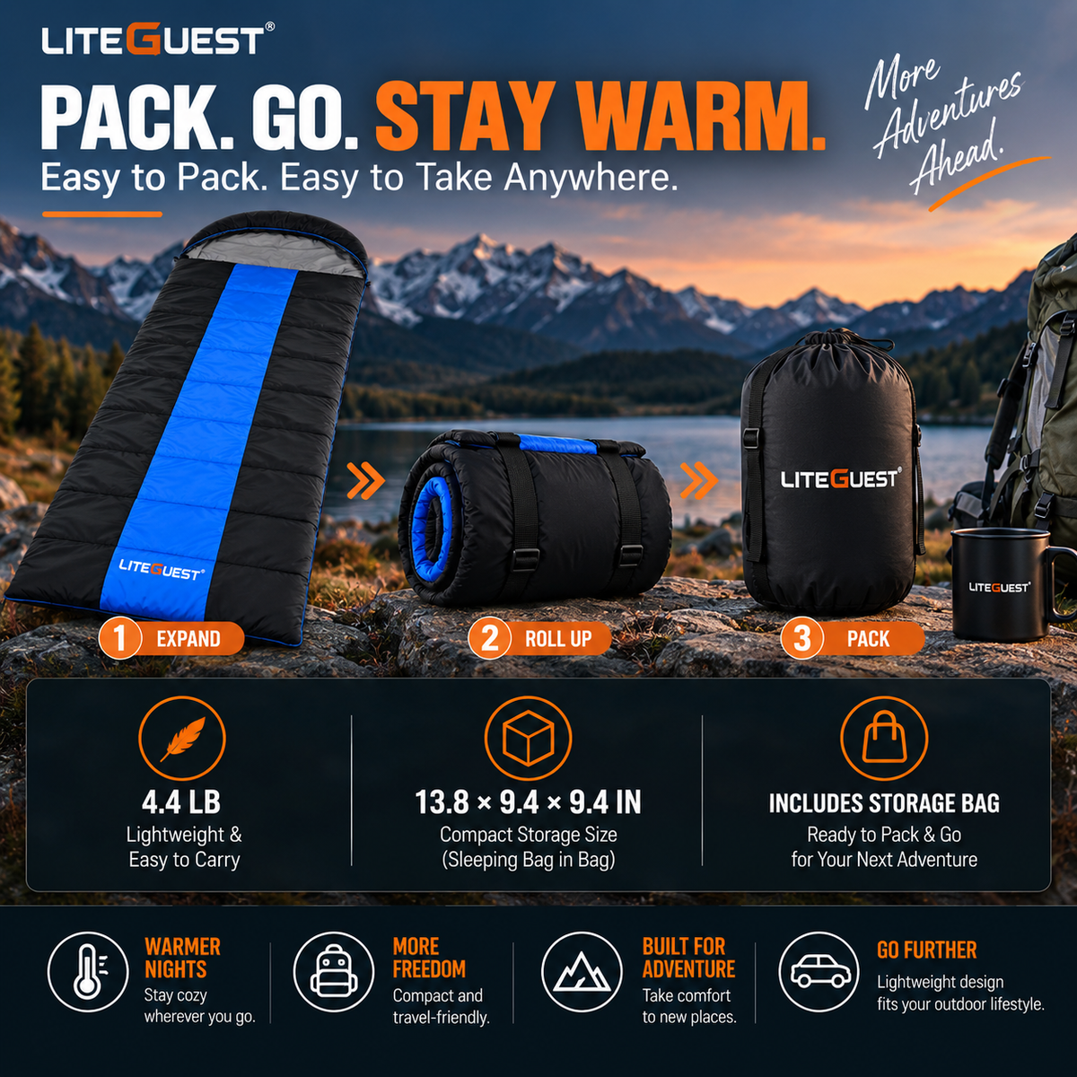 LITEGUEST Winter Heated Single Sleeping Bag 5V Electric Camping Gear