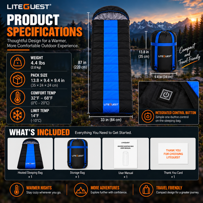 LITEGUEST Winter Heated Single Sleeping Bag 5V Electric Camping Gear
