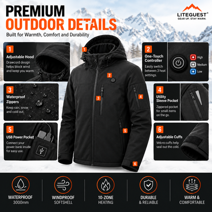 LITEGUEST Softshell 10-Zone Heated Jacket Waterproof for Winter