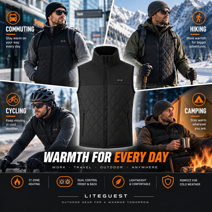 LITEGUEST Dual-Control Heated Vest – 17-Zone USB Heated Winter Vest