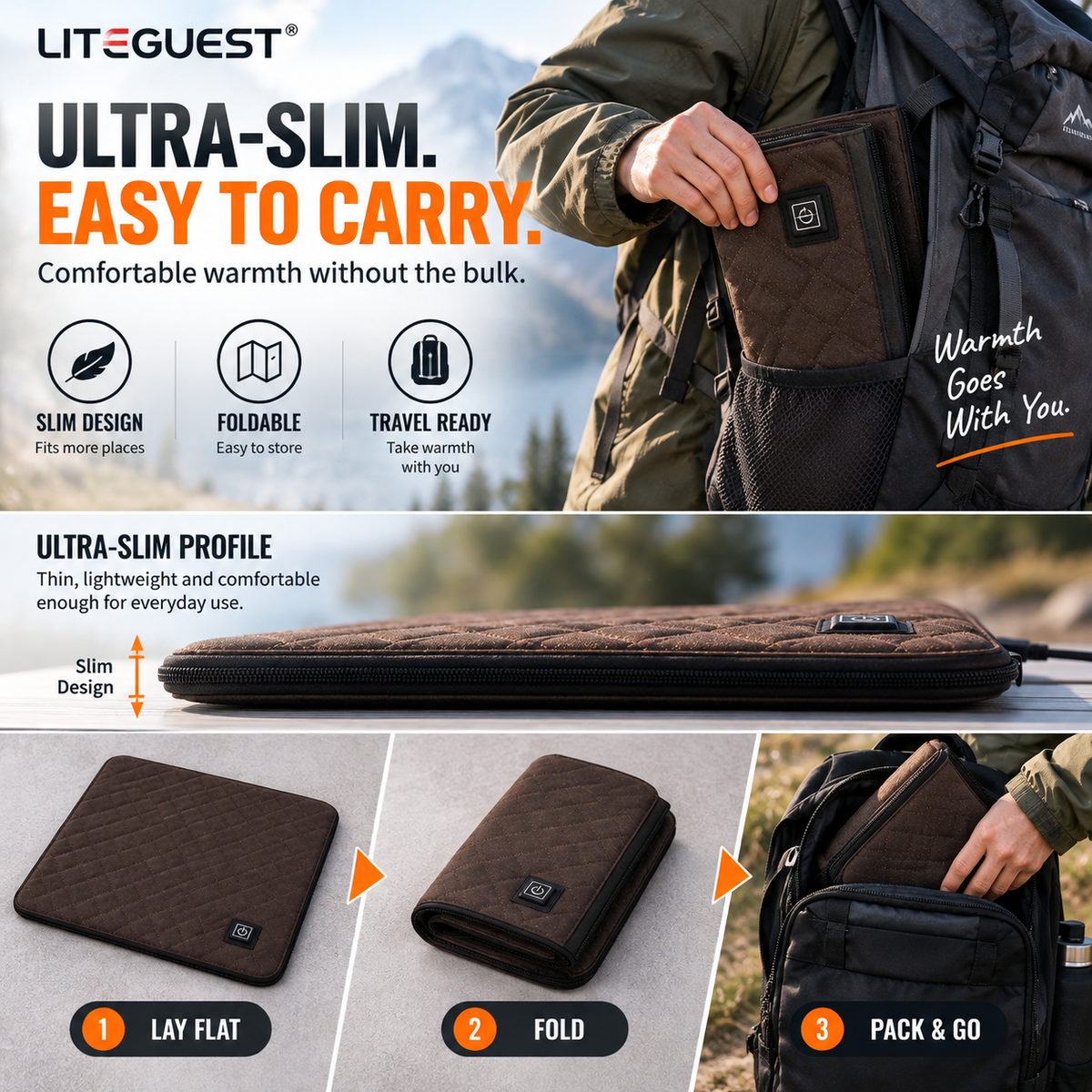 LITEGUEST Heated Seat Cushion Portable Warmth for Outdoor Use