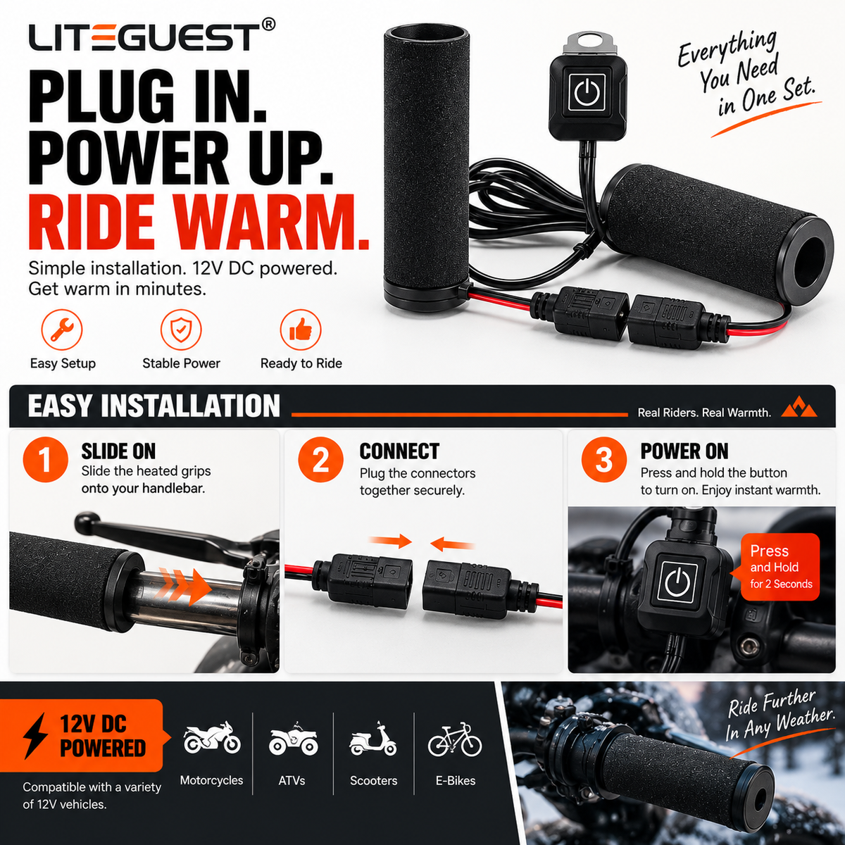 LITEGUEST USB Heated Handlebar Mitts – Winter Riding Warmth