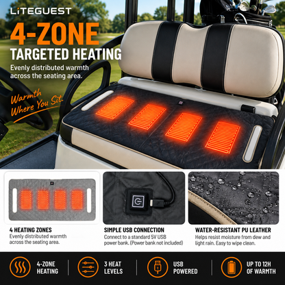 LITEGUEST USB Heated Golf Cart Seat Cushion Winter Warmth Essential