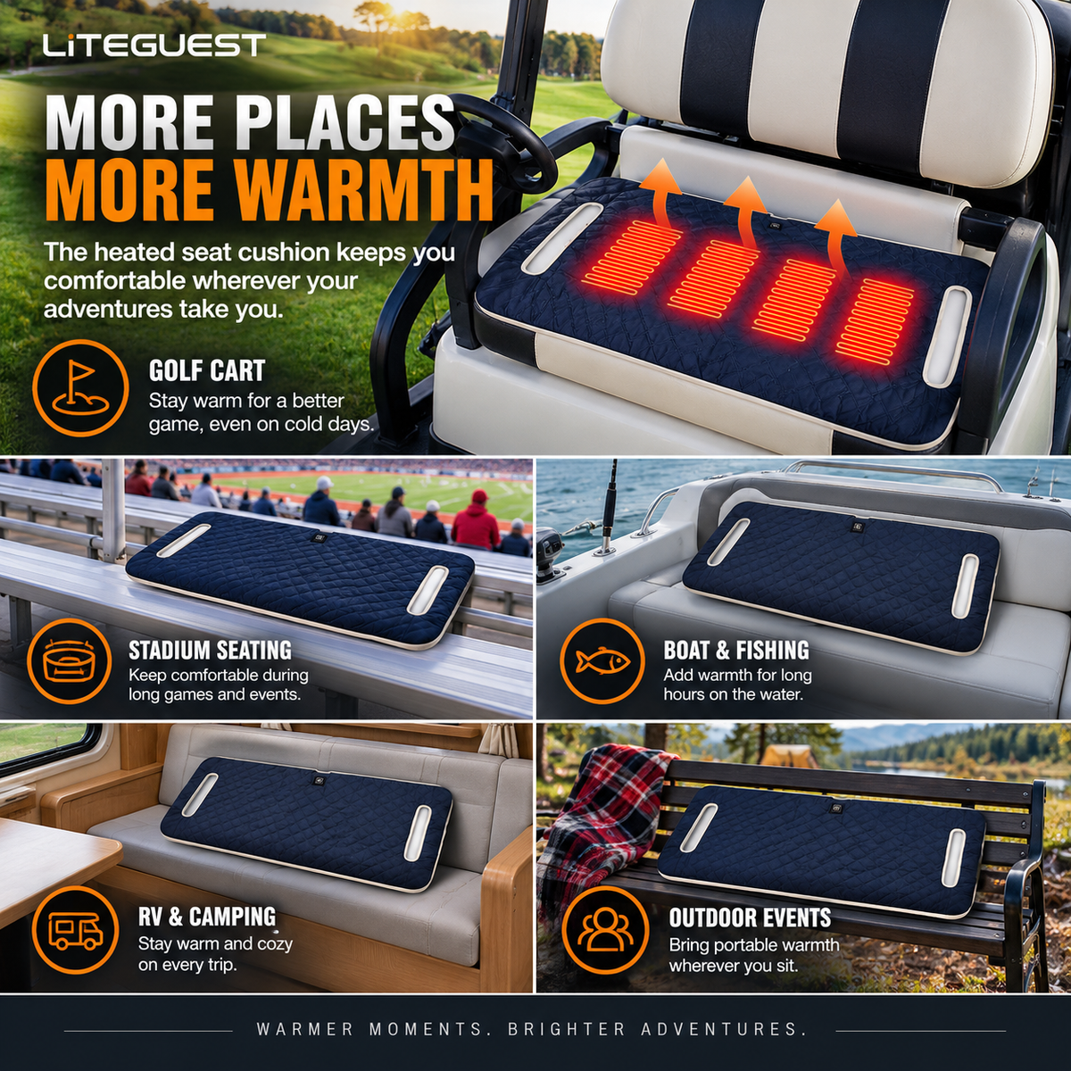 LITEGUEST USB Heated Golf Cart Seat Cushion Winter Warmth Essential