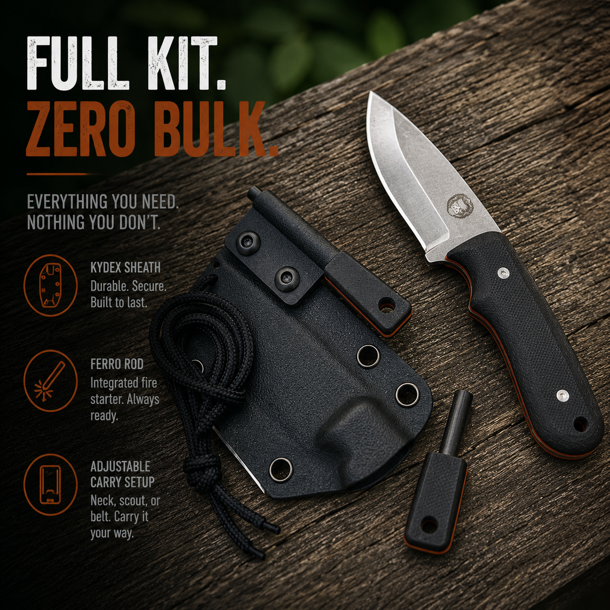 Holtzman's Gorilla Survival "THE REDLINE" FULL TANG SURVIVAL NECK KNIFE WITH G10 HANDLE