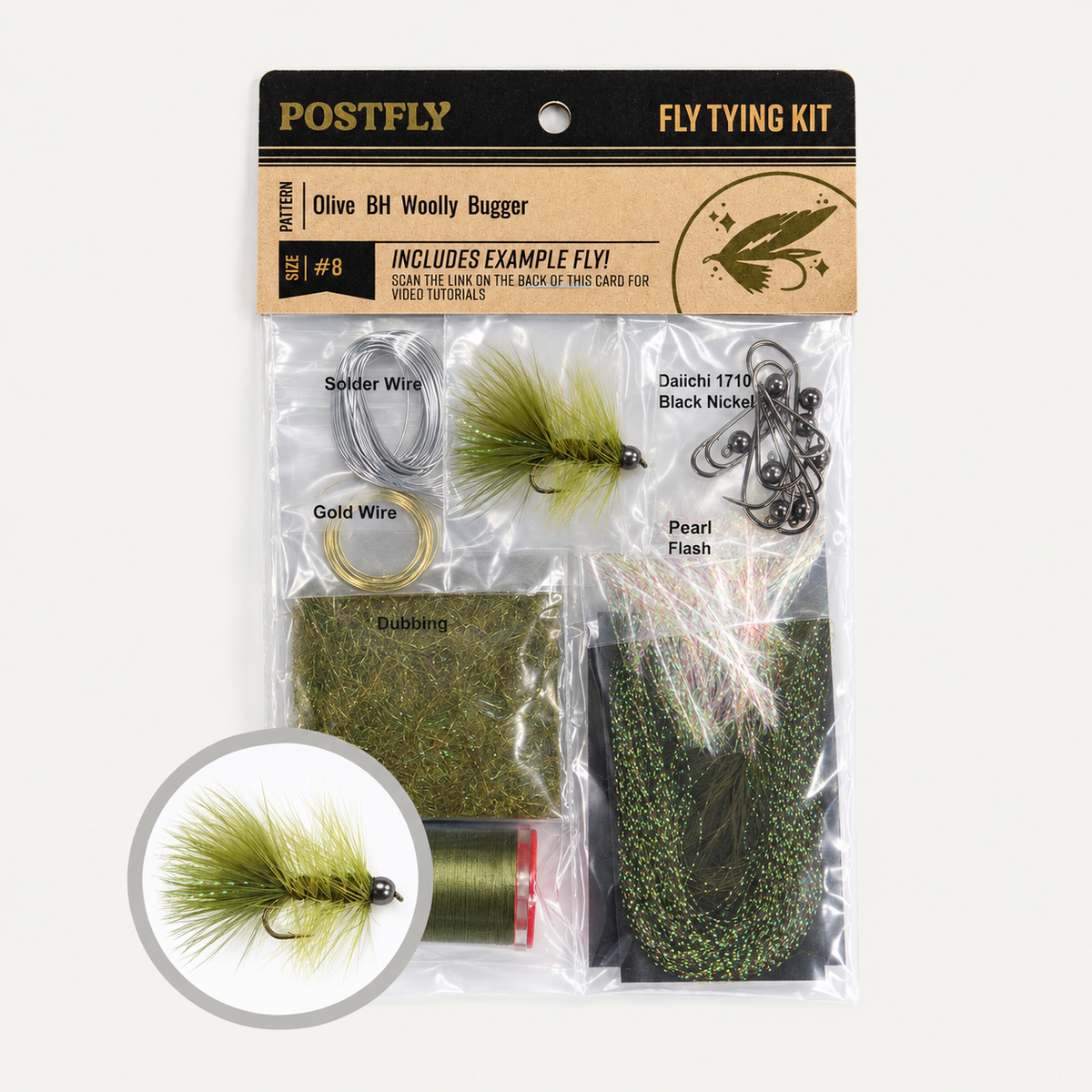 Postfly Fly tying kit | Bead Head Woolly Bugger #8