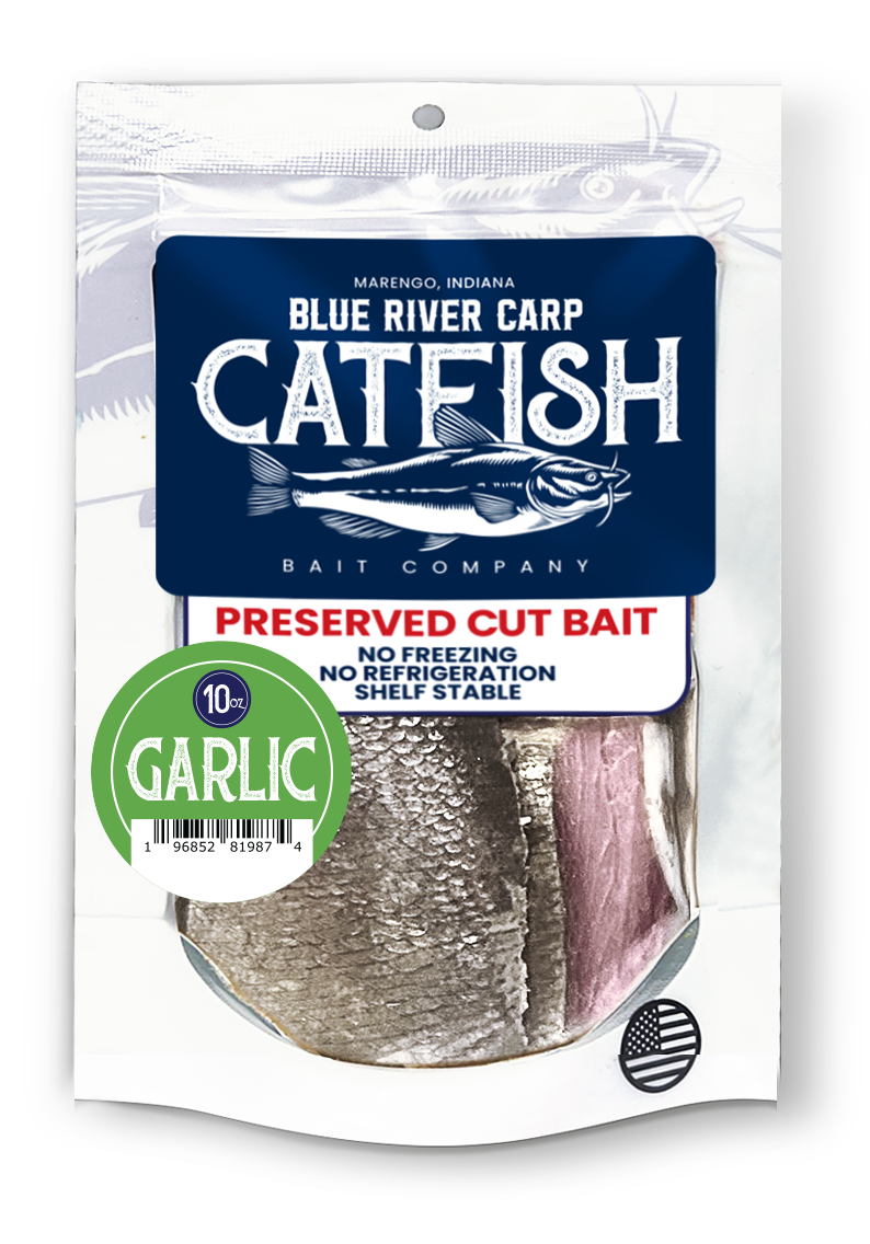 Blue River Carp Preserved Pre-Cut Fish Bait Chunks, 10oz package - 7 scents available