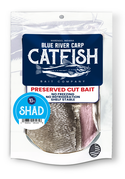 Blue River Carp Preserved Pre-Cut Fish Bait Chunks, 10oz package - 7 scents available