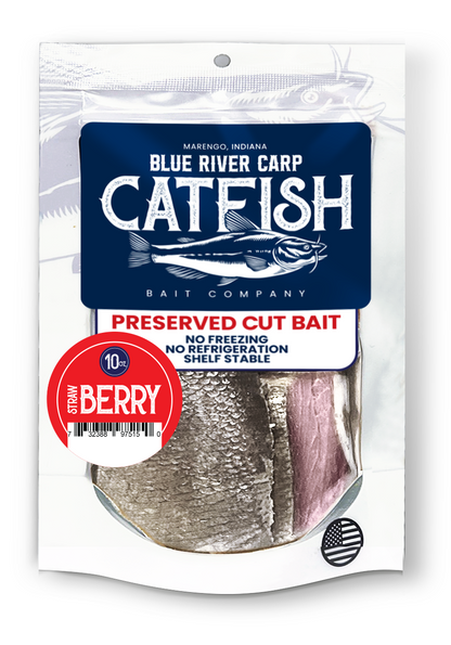 Blue River Carp Preserved Pre-Cut Fish Bait Chunks, 10oz package - 7 scents available