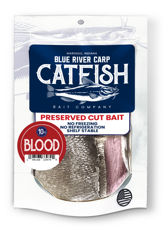 Blue River Carp Preserved Pre-Cut Fish Bait Chunks, 10oz package - 7 scents available