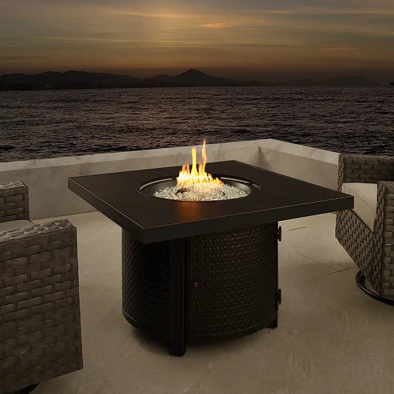 Balkene Home Clayton 40" Round Hammered Aluminum Convertible Gas Fire Pit Table
