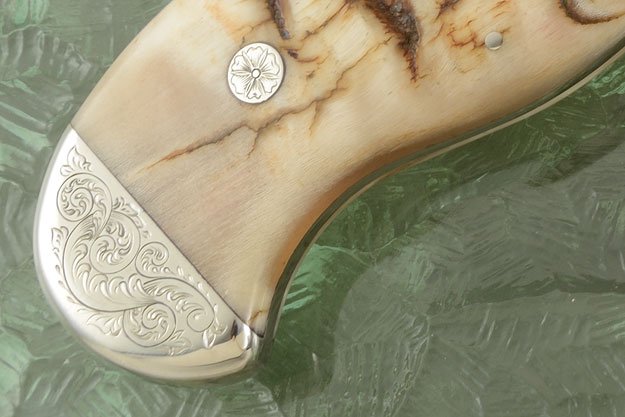 KBS Knives Hand Engraved Tennessee Bowie Knife - Custom Damascus Steel Blade, Ram Horn Handle, Hand Engraved Steel Guard and Bolster, 15" Overall Length | Leather Sheath | KBS Knives