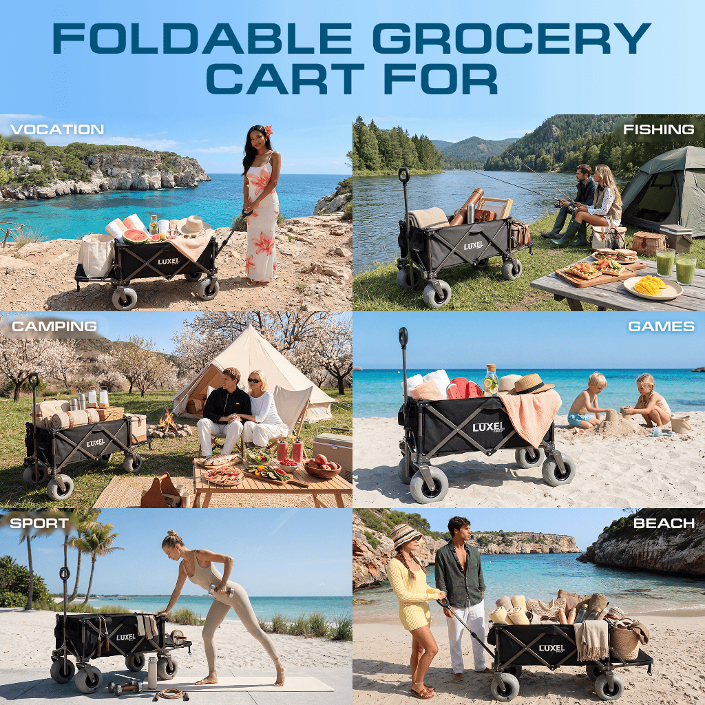 Luxel Carts Beach Wagon Cart with Big Wheels – Foldable Utility Wagon Black