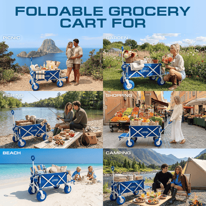 Luxel Carts Beach Wagon Cart with Big Wheels – Foldable Utility Wagon Blue