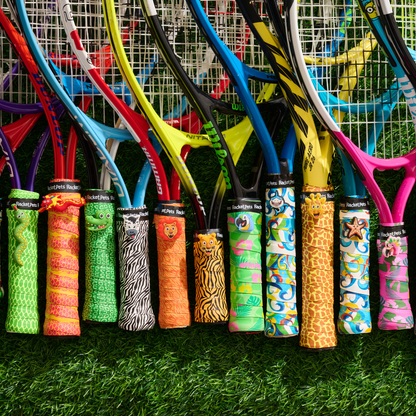 Racket Pets VALUE PACK - A Yellow Tiger Racket Pet Tennis Dampener and Overgrip Tape with a (Pack of 2) Replacement Overgrip Tape