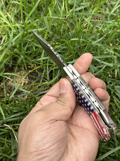 Texan Knives Lone Star 3-Inch Damascus Pocket Knife – Custom Handmade with Bone Handle