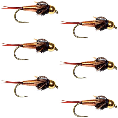 The Fly Fishing Place Barbless Bead Head Copper John Nymph Fly 6  Fishing Flies -  Hook Size 12